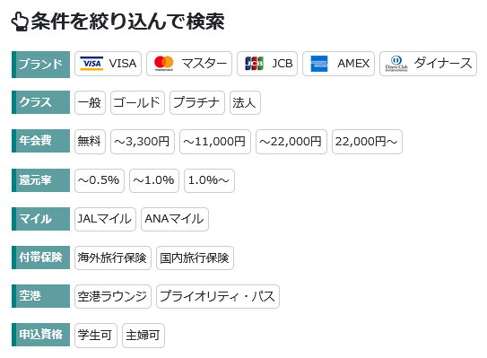 条件を絞り込んでカードを探す
