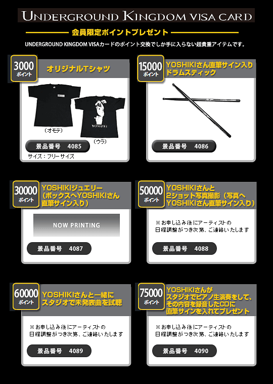 「UNDERGROUND KINGDOM VISAカード VIP」限定アイテム
